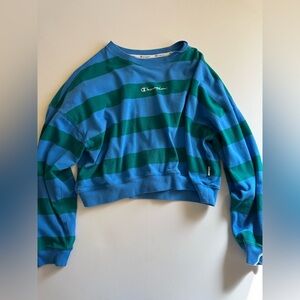 ✨Vintage Champion Striped Blue and Green Cropped Crewneck✨